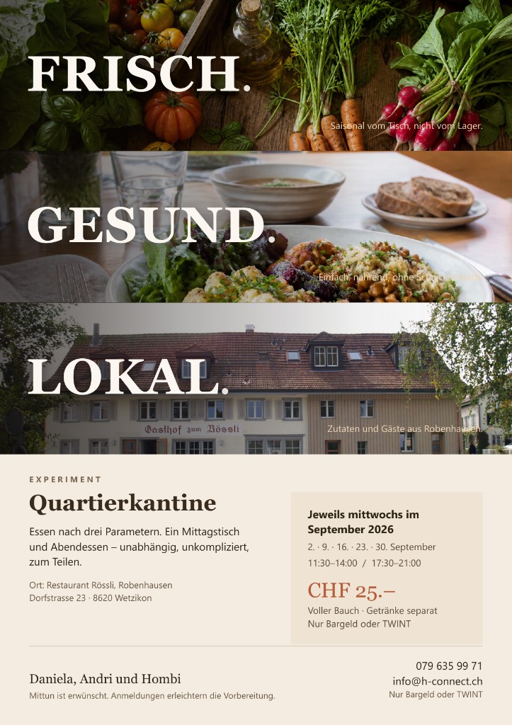 Flyer Quartierkantine im Restaurant Rössli