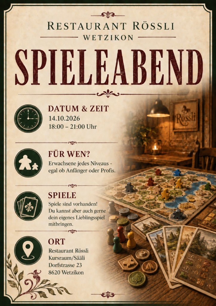 Flyer Spieleabend im Restaurant Rössli