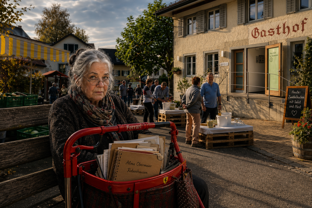 Alma Obermaier mit Rollator Ferrari auf dem Rössliplatz